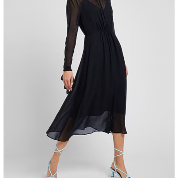 NWT size 4 S Silk Chiffon Midi Pleated Dress Asymmetric Hem Lined Turquoise Blue - Picture 6 of 10